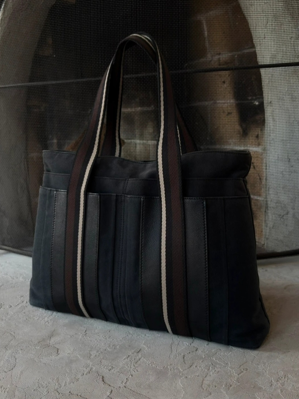 Hermes Troca Canvas And Leather Tote